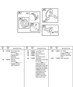 Camshaft, Piston, Rings, Connecting Rod Diagram and Parts List for 115432-0135-XX  Briggs and Stratton Engine